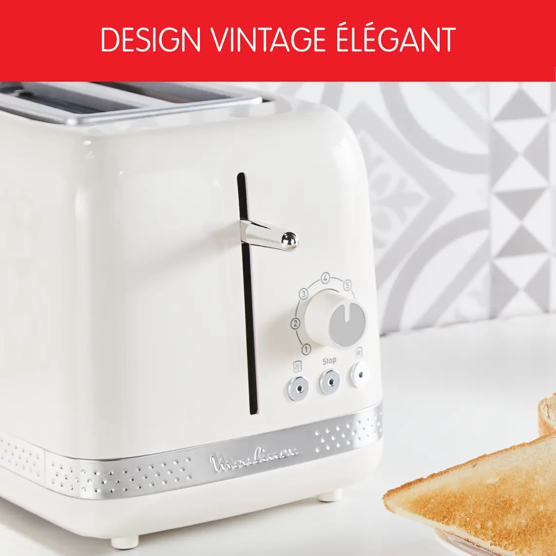 محماصة خبز SOLEIL عاجية بفتحتين عريضتين، تصميم ريترو، 7 مستويات تحميص 6