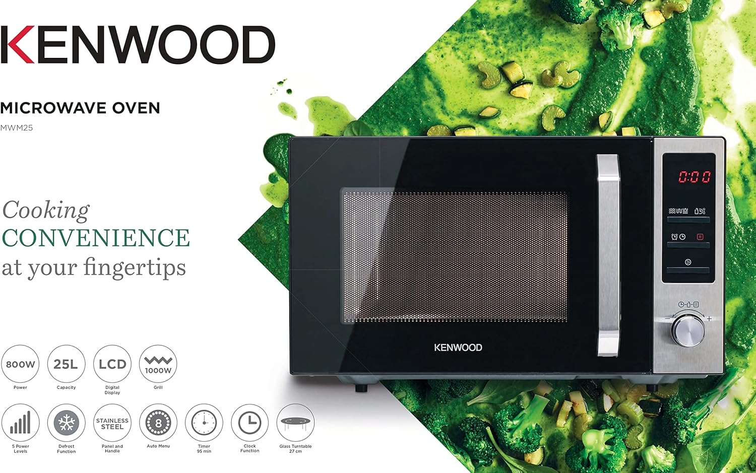 Kenwood 25L Microwave Oven with Grill, 800W MWM25.000BK Black/Silver - View 2
