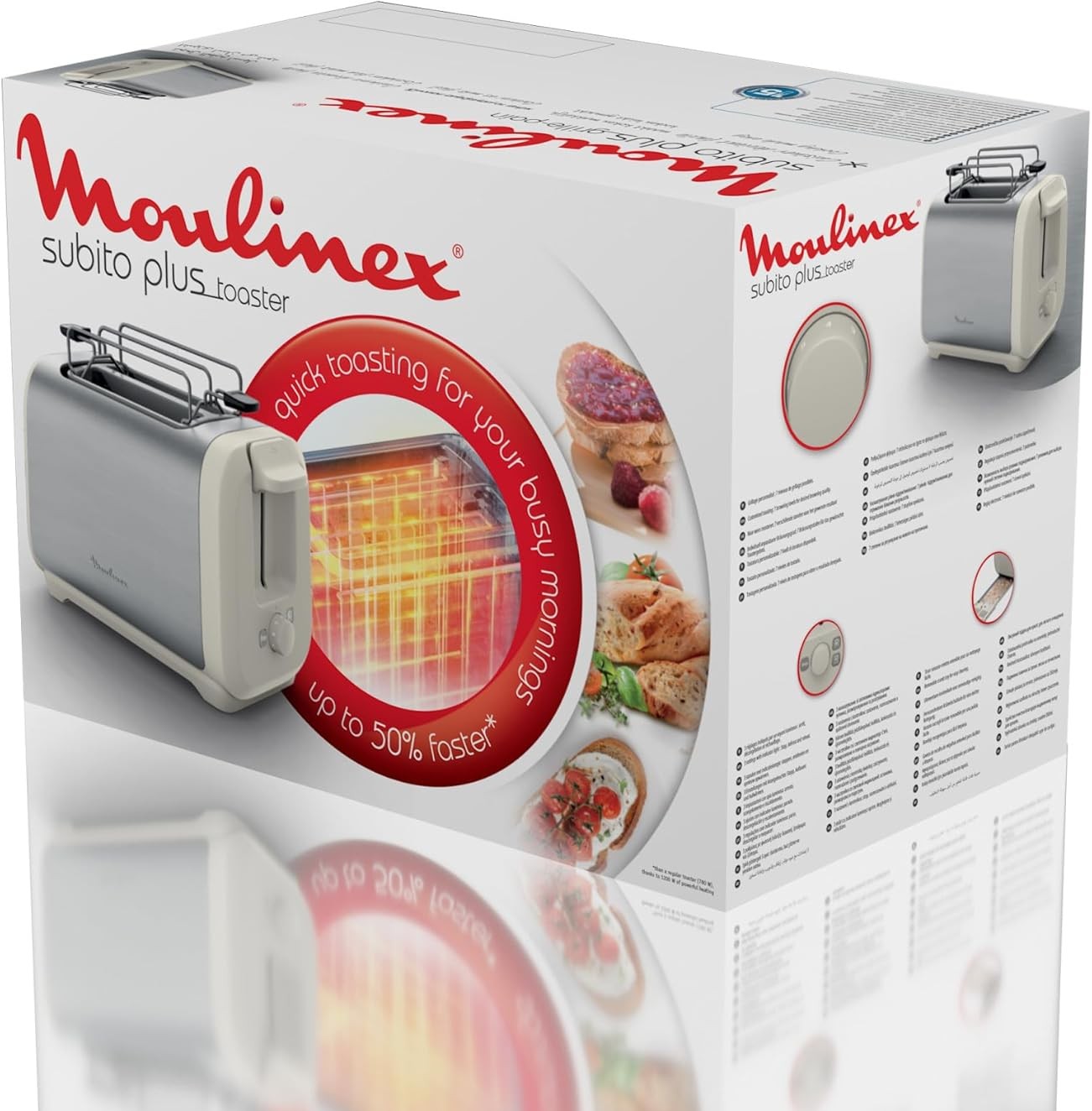 Grille-pain 2 fentes, chauffe-viennoiseries Subito, Moulinex 1300W 9