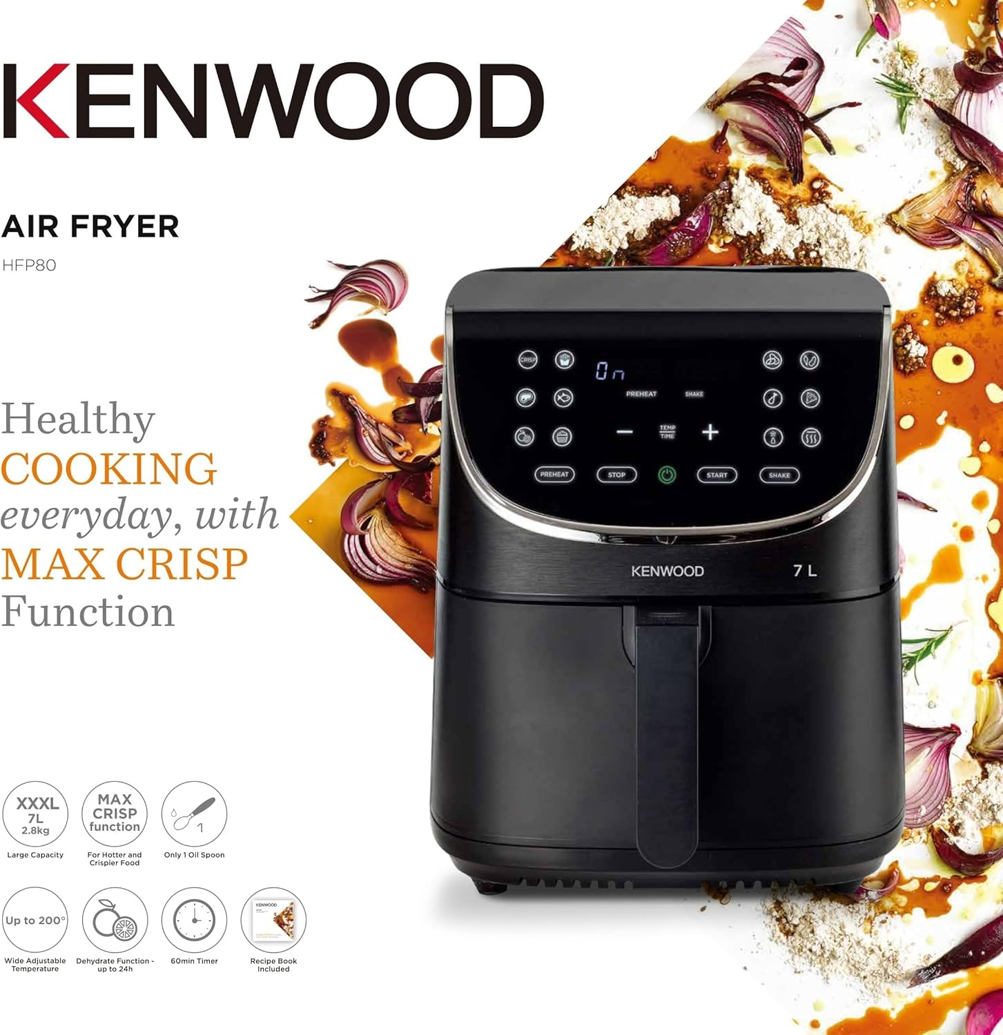 KENWOOD Digital Air Fryer XXXL 7L 2.8KG 1800W HFM80.000BK 2