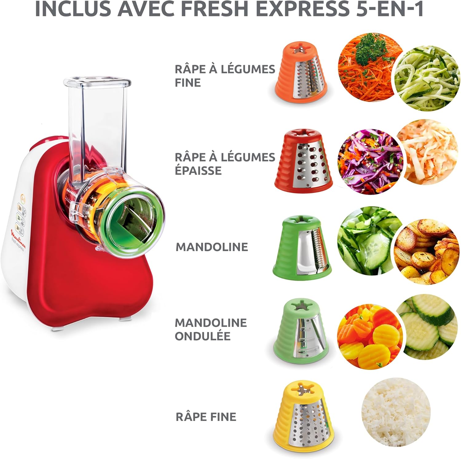 Moulinex Fresh Express Découpe-légumes 5-en-1 9