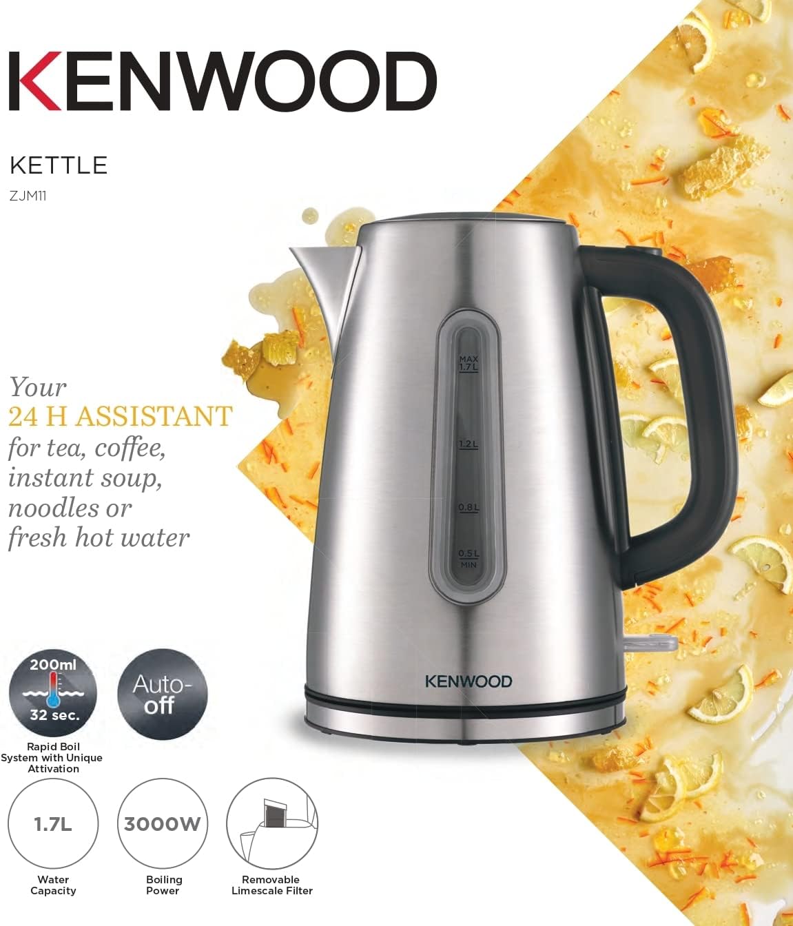 Kenwood Stainless Steel Kettle 1.7L Cordless Electric Kettle 3000W by Kenwood - View 2
