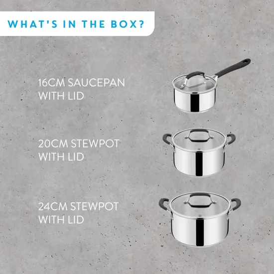 Jamie Oliver Home Cook Stainless Steel 3-Piece Cookware Set (Saucepan, Stewpots + Lids) by 5five - View 2