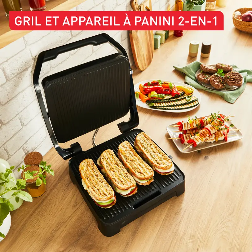 Tefal Appareil à Panini et Gril Inicio Adjust 2000W avec Thermostat Réglable 3