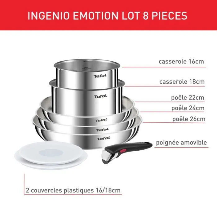 Tefal Ingenio Emotion, 8-piece Cookware Set - Uncoated Stainless Steel by Tefal - View 2