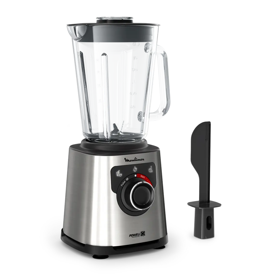PerfectMix + خلاط عالي الأداء، شفرات Powelix، وعاء زجاجي 2 لتر، 1200 واط - أسود ومعدني
