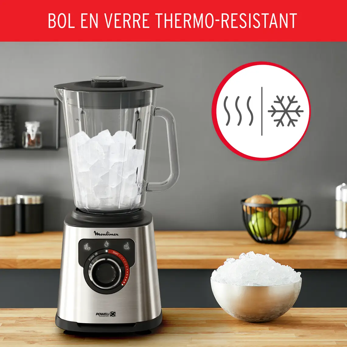 PerfectMix + High-Performance Blender, Powelix Blades, 2L Glass Jar, 1200W - Black & Metal 3