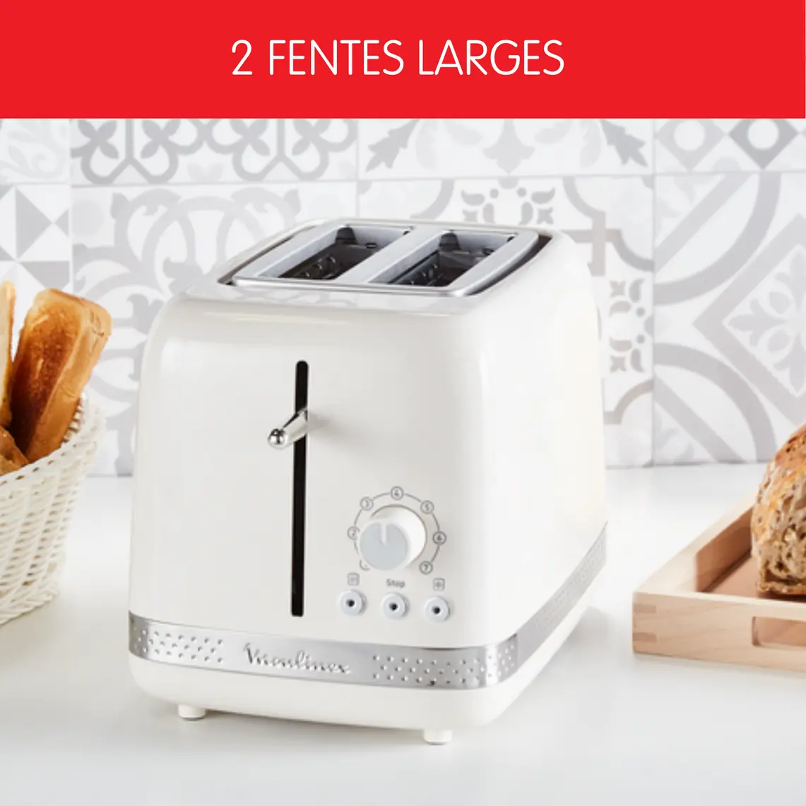 محماصة خبز SOLEIL عاجية بفتحتين عريضتين، تصميم ريترو، 7 مستويات تحميص 5