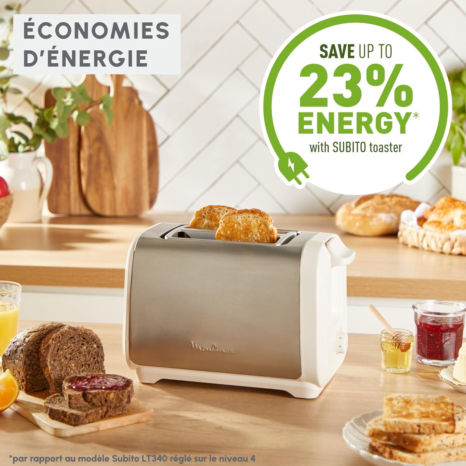 Grille-pain 2 fentes, chauffe-viennoiseries Subito, Moulinex 1300W 4