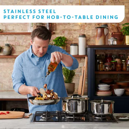 Jamie Oliver Home Cook Stainless Steel 3-Piece Cookware Set (Saucepan, Stewpots + Lids) 3