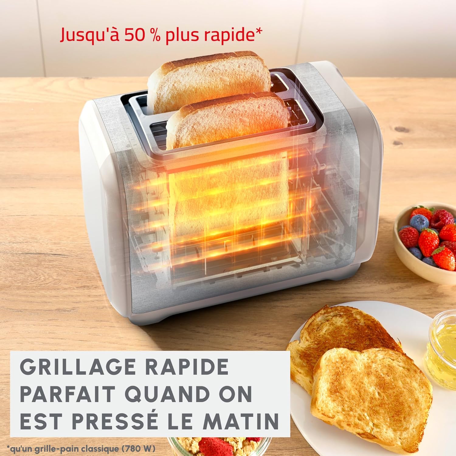 Grille-pain 2 fentes, chauffe-viennoiseries Subito, Moulinex 1300W 3