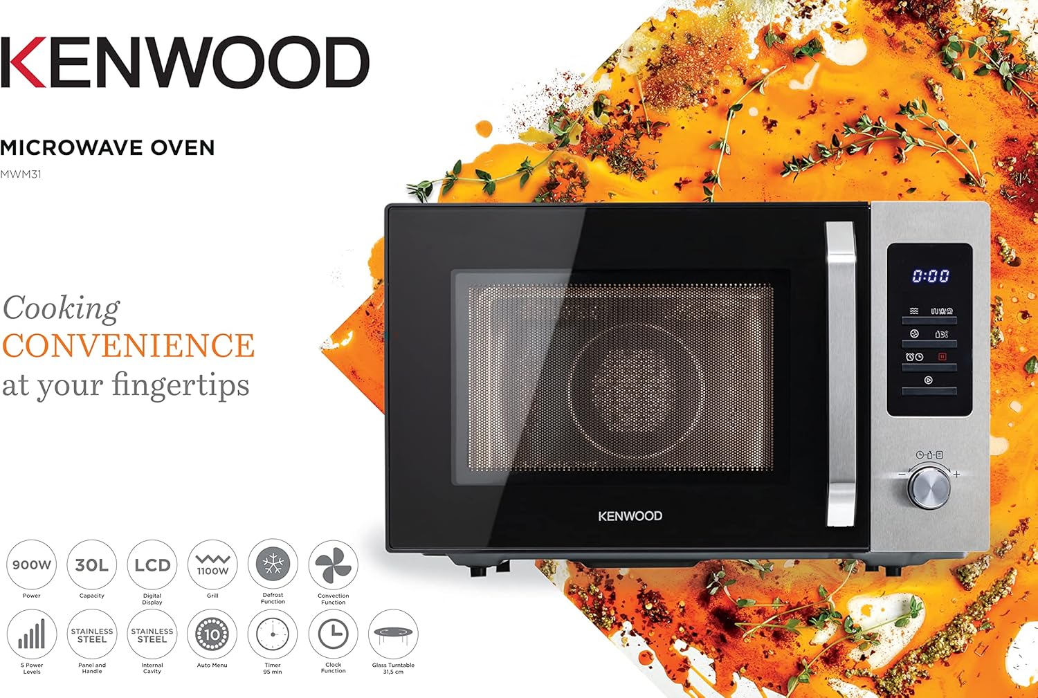 Kenwood 30L Microwave Oven with Grill and Convection MWM31.000BK Black/Silver - View 2