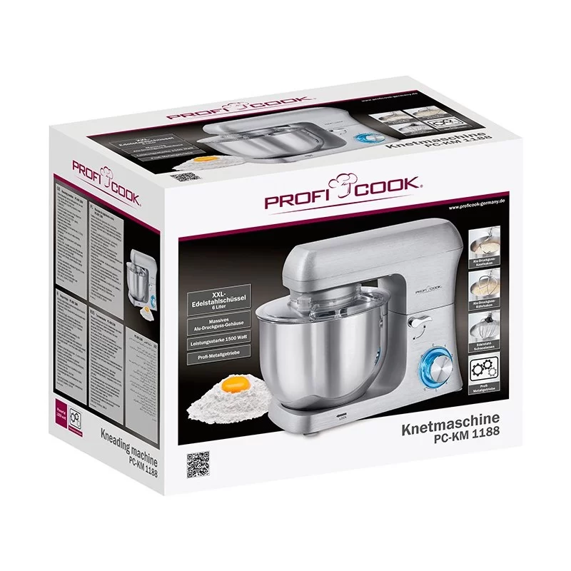 ProfiCook PC-KM 1188 Stand Mixer 3-in-1 with 6L Stainless Steel Bowl - 1500W 5