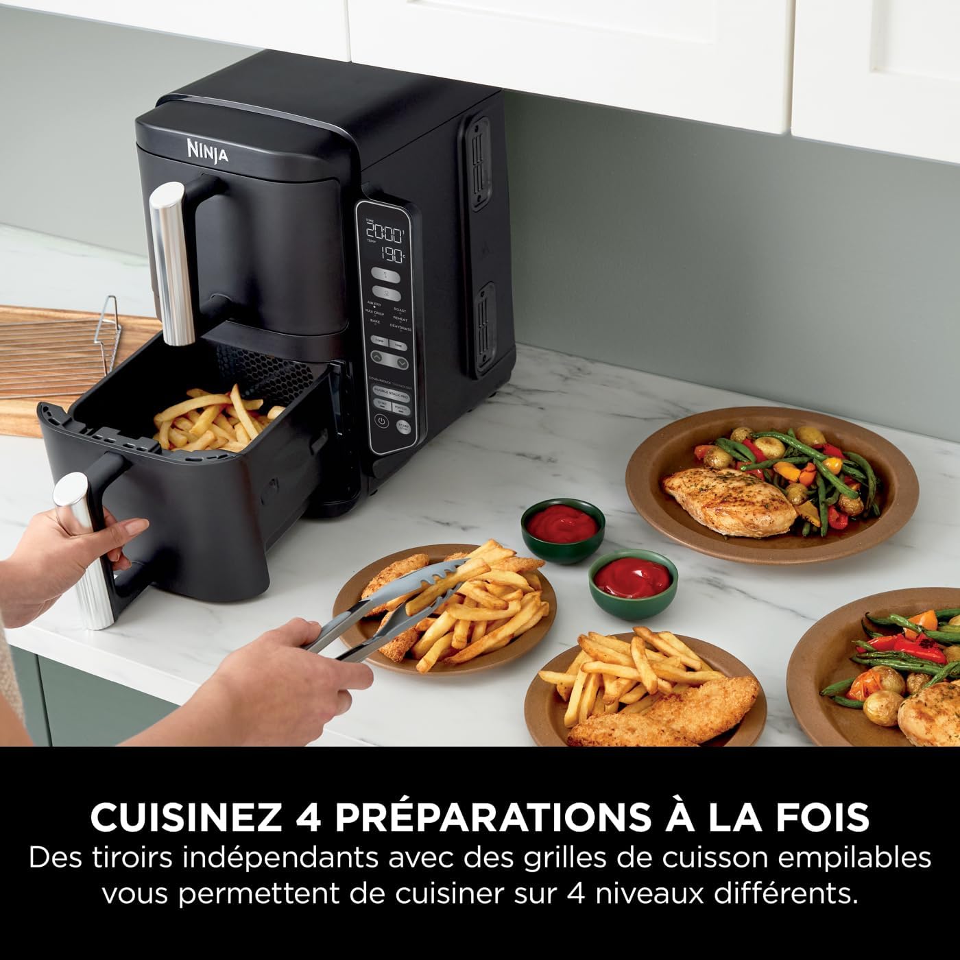 Ninja Double Stack Air Fryer, Vertical Oil-Free Fryer with 2 Drawers, 4 Cooking Levels, 2 Drawers and 2 Racks, Compact Design, 7.6L Capacity 4