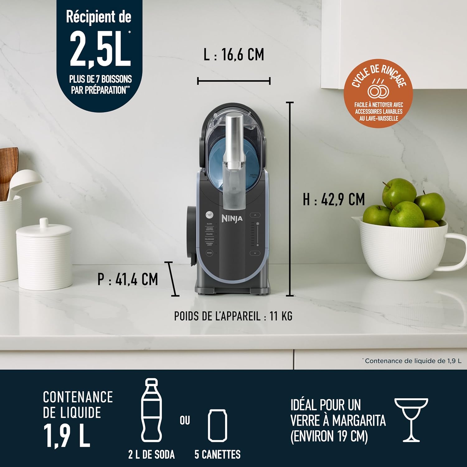 ننجا SLUSHi FS301EU – صانعة آيس كريم، ميلك شيك وعصائر بسعة 1.9 لتر – أزرق ورمادي 9