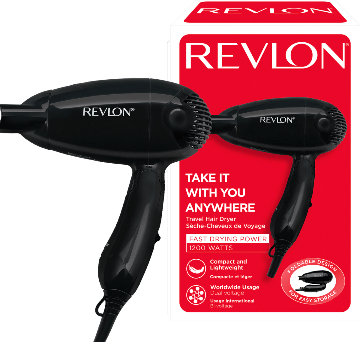 مجفف شعر سفر قابل للطي من ريفلون - مدمج وخفيف الوزن - 1200 واط - أسود 5