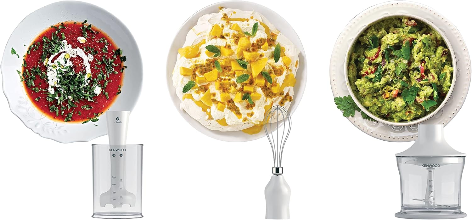 Kenwood Hand Blender 700W With 500Ml Chopper, 500Ml Beaker, Whisk, Triblade Technology HDP104WG White 3