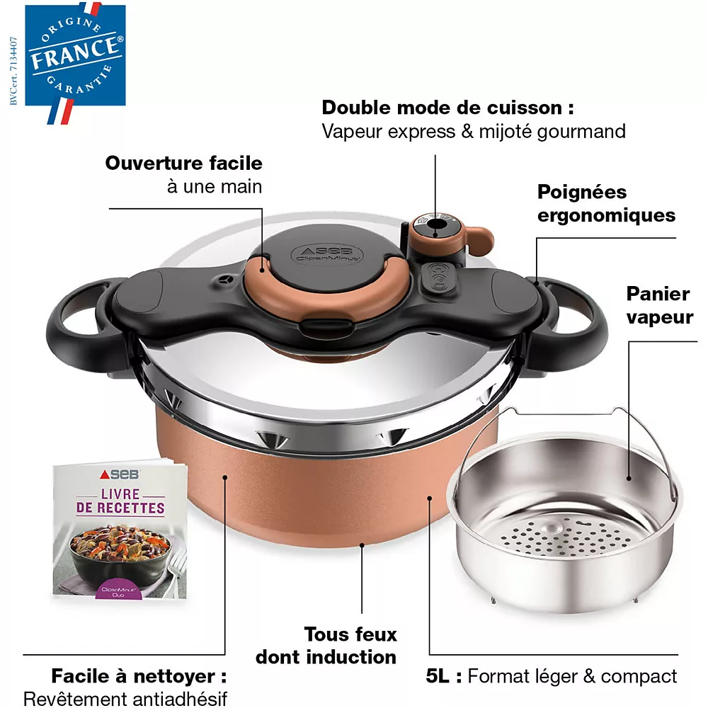 SEB ClipsoMinut' Duo Copper 5L Pressure Cooker by Seb - View 2